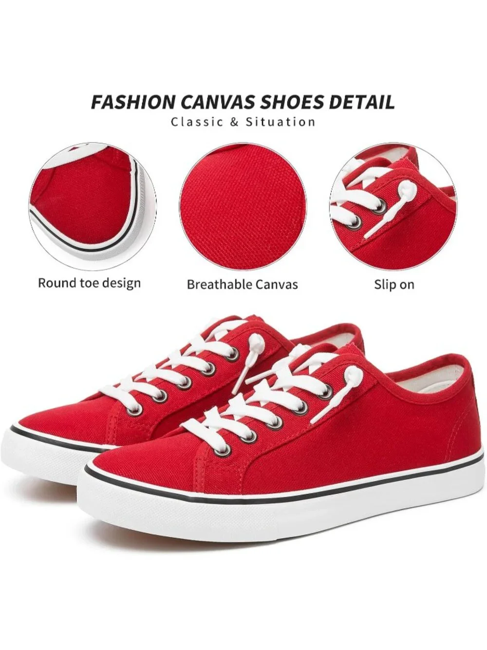 Women's Red Low Top Lace Up Canvas Solid Slip On Casual Loafer Sneaker Shoes